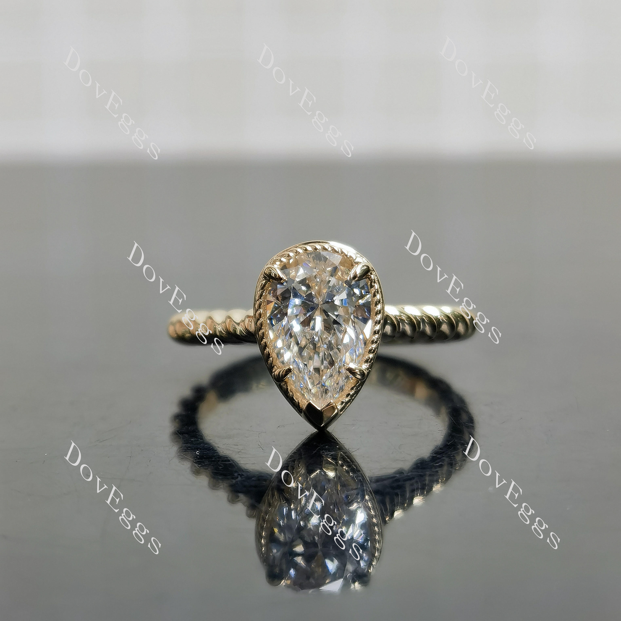 (size 5.5）Doveggs 10k yellow gold 1.306ct pear D Color VVS1 Clarity Excellent cut lab diamond ring(certified)