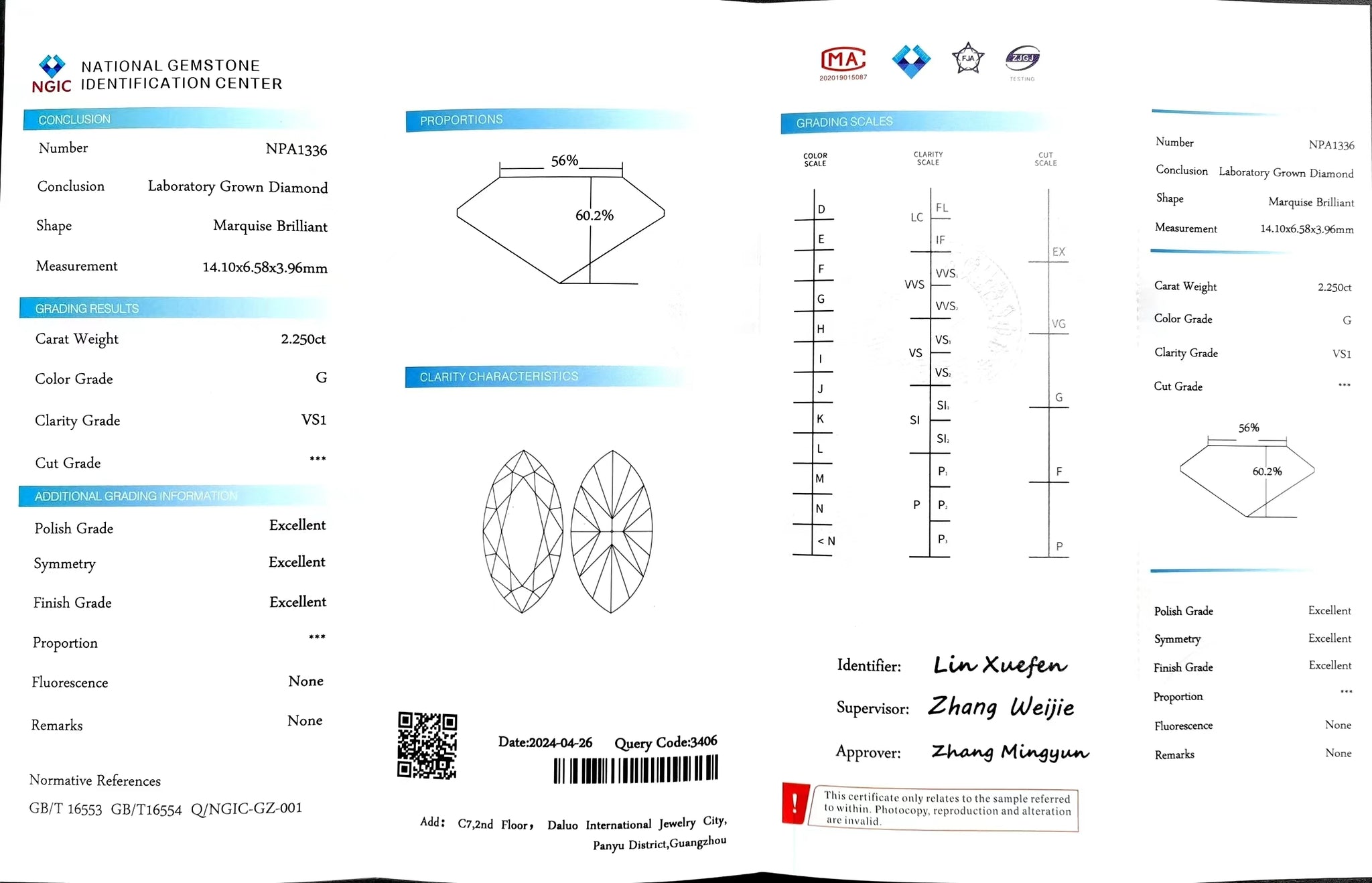 Doveggs 2.250 Marquise G color VS1 Clarity Excellent cut lab diamond stone(certified)