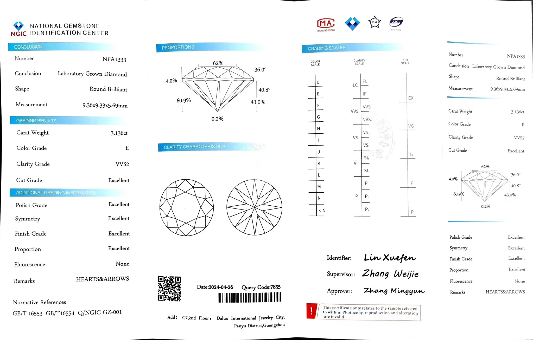 Doveggs 3.136ct round E color VVS2 Clarity Excellent cut lab diamond stone(certified)