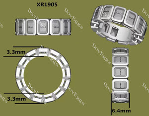 Doveggs radiant full eternity bezel moissanite/lab grown diamond accents wedding band-6.4mm band width