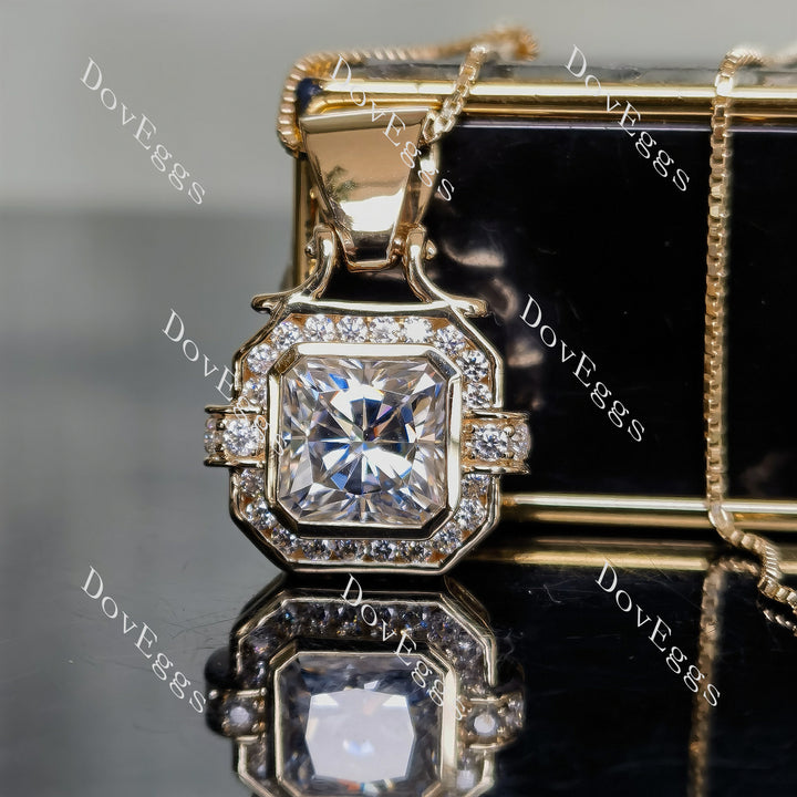 Asscher bezel channel set moissanite pandant necklace (pandant only)|Doveggs - DovEggs-Seattle