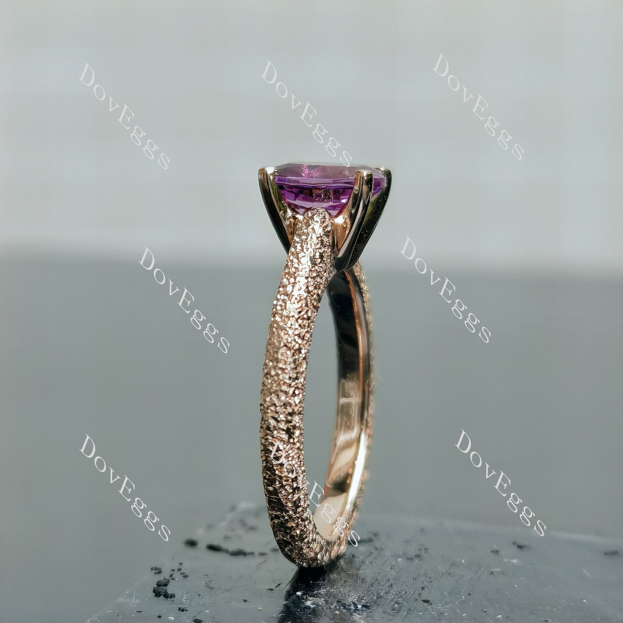 Doveggs criss cut elongated cushion solitaire textured colored gem engagement ring