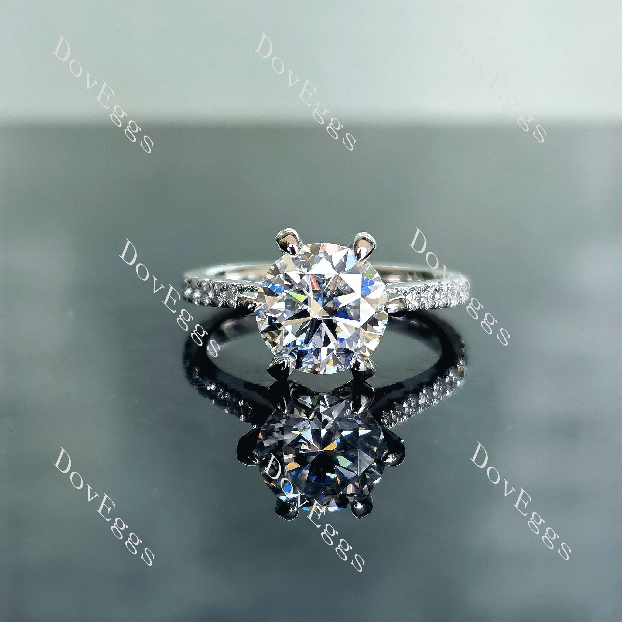 Doveggs round eternity pave moissanite engagement ring