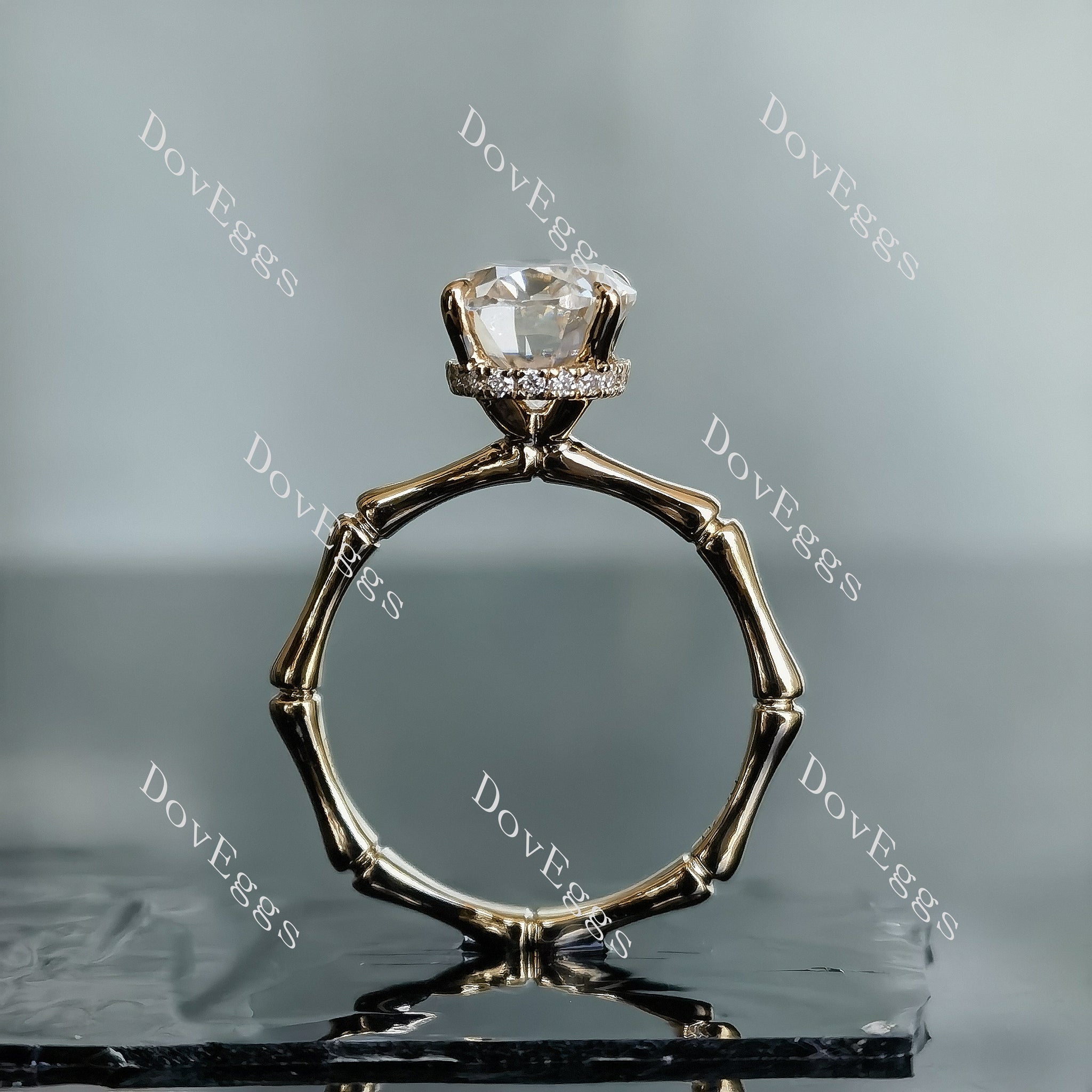 Doveggs oval bamboo art deco moissanite engagement ring