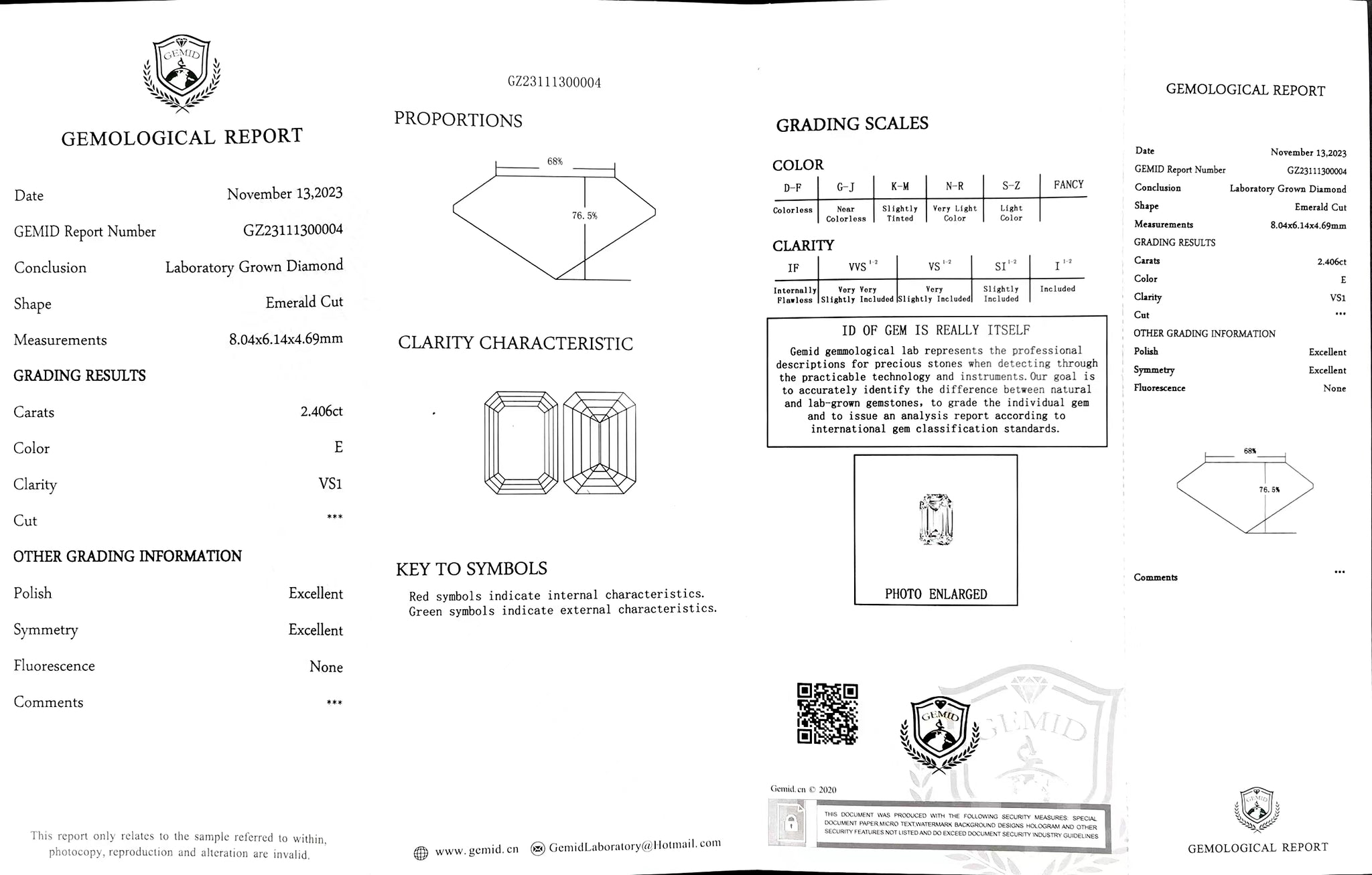 Doveggs 2.406ct emerald E color VS1 Clarity Excellent cut lab diamond stone(certified)