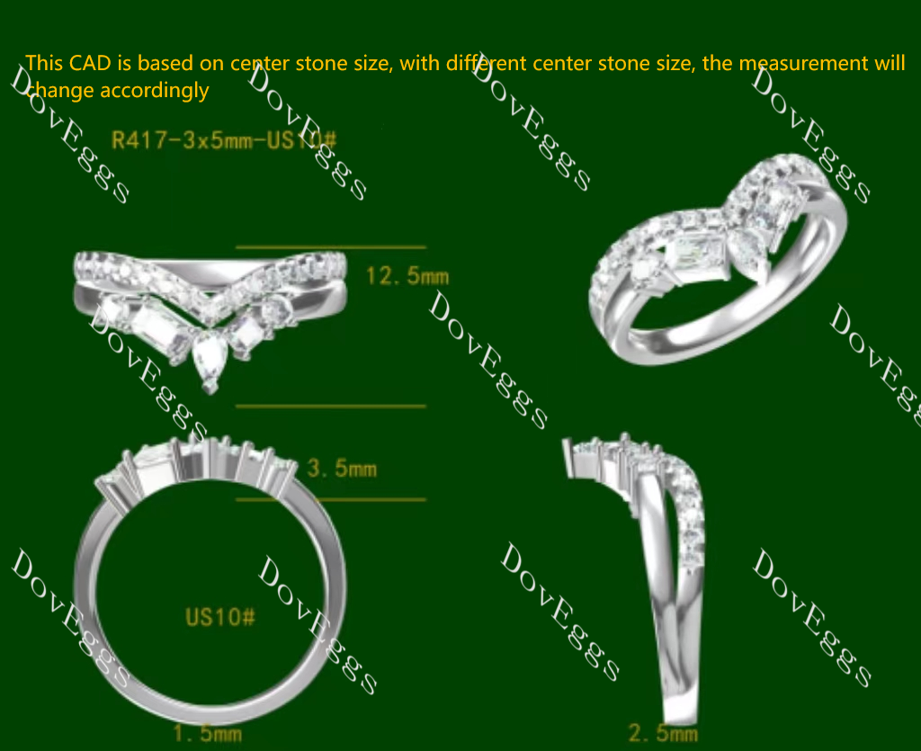 Doveggs pear half eternity split shanks moissanite/lab grown diamond wedding band-2.5mm band width