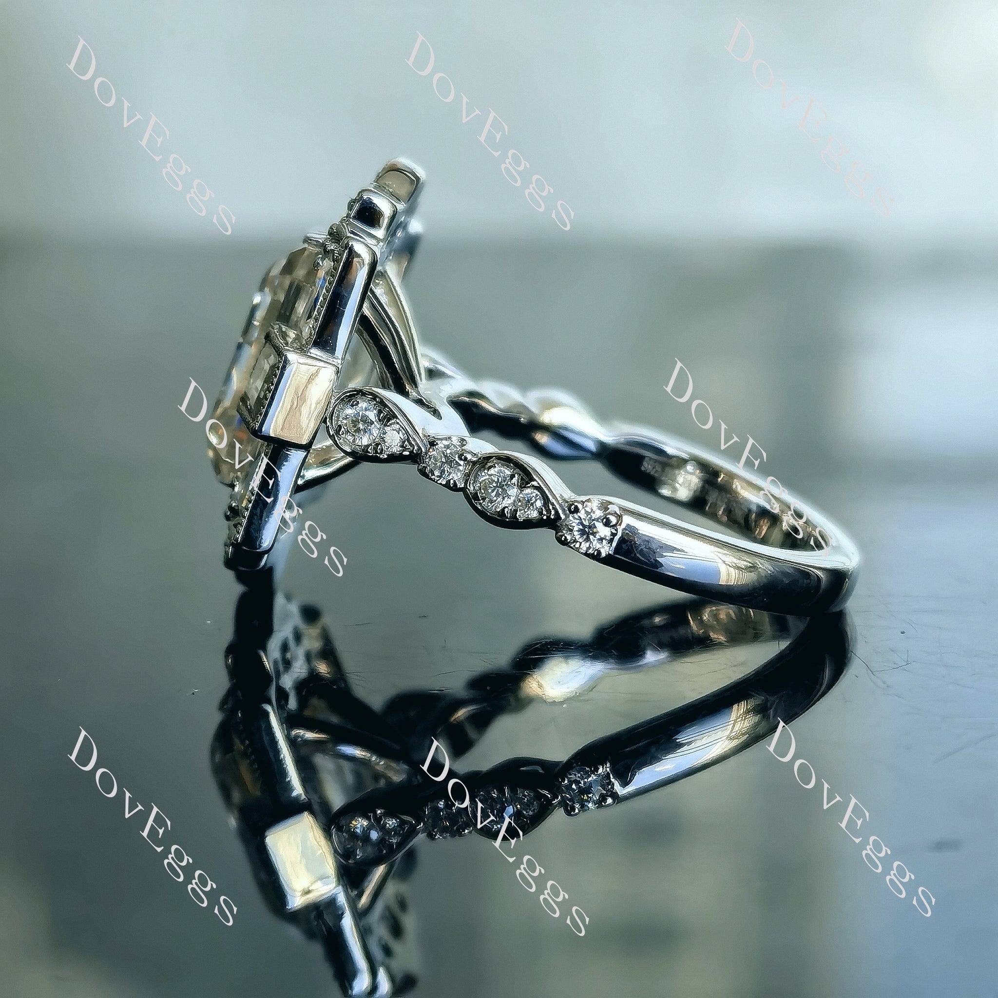 Doveggs emerald pave moissanite engagement ring