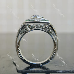Doveggs round pave art deco vintage moissanite engagement ring