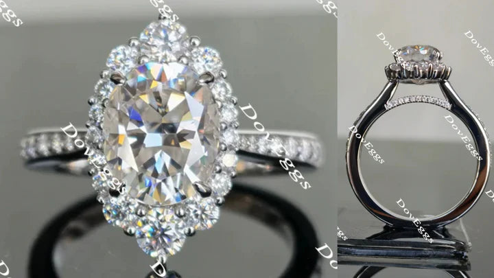 DovEggs half eternity paved halo engagement ring semi-mount only(Exclusively to DovEggs Stones)