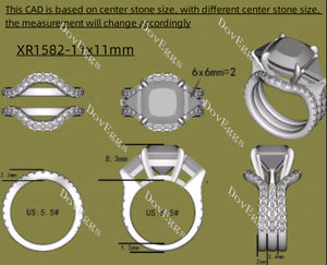 Doveggs three stones pave engagement ring only semi-mount only(Exclusively to DovEggs Stones)