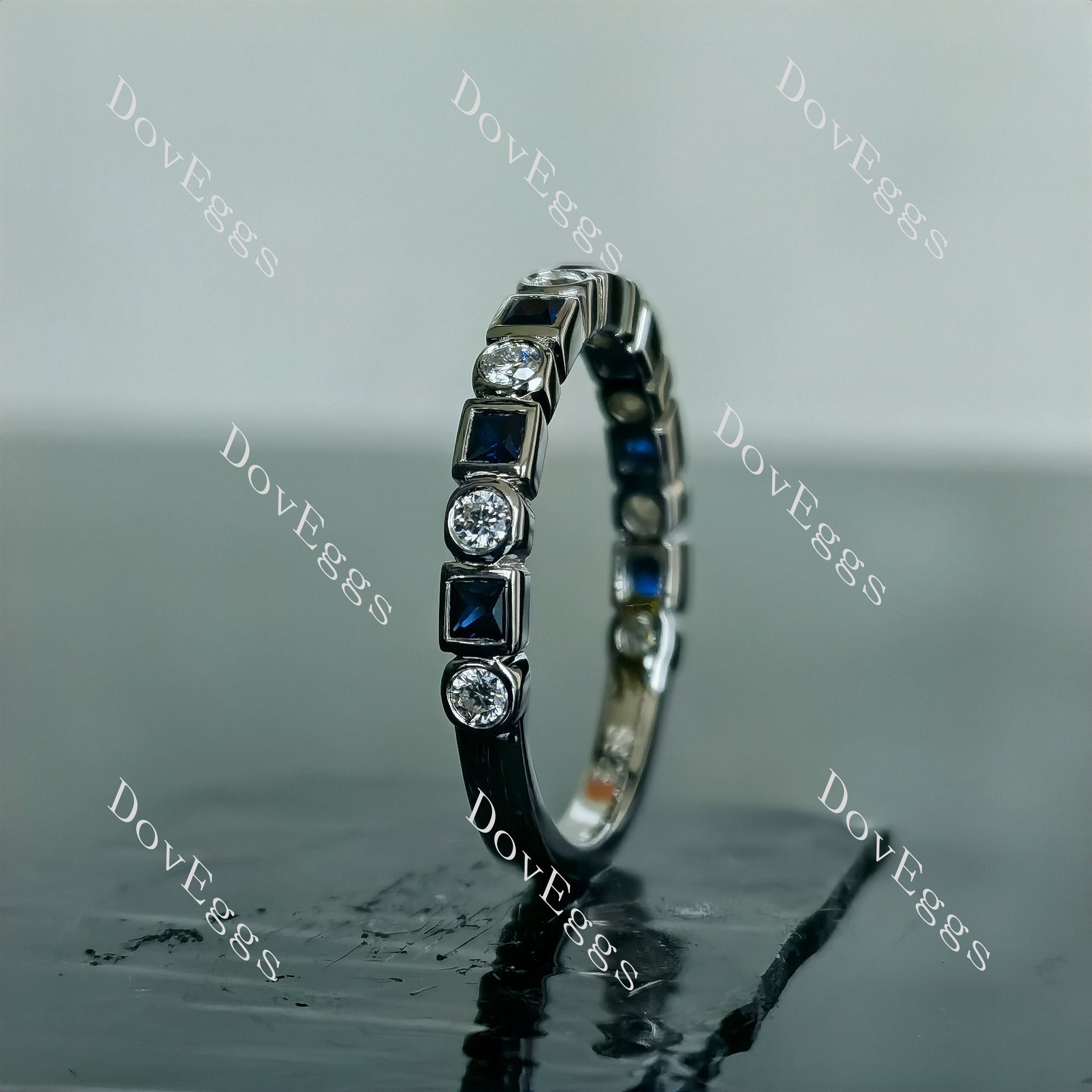 Doveggs princess round bezel 3/4 eternity moissanite/lab grown diamond/colored gem wedding band-2.3mm band width