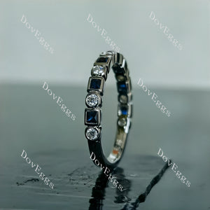 Doveggs princess round bezel 3/4 eternity moissanite/lab grown diamond/colored gem wedding band-2.3mm band width