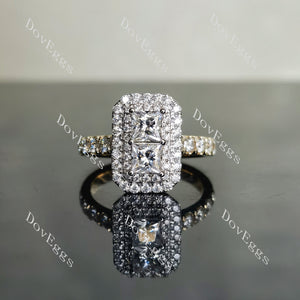 Doveggs princess double halo half eternity pave moissanite engagement ring