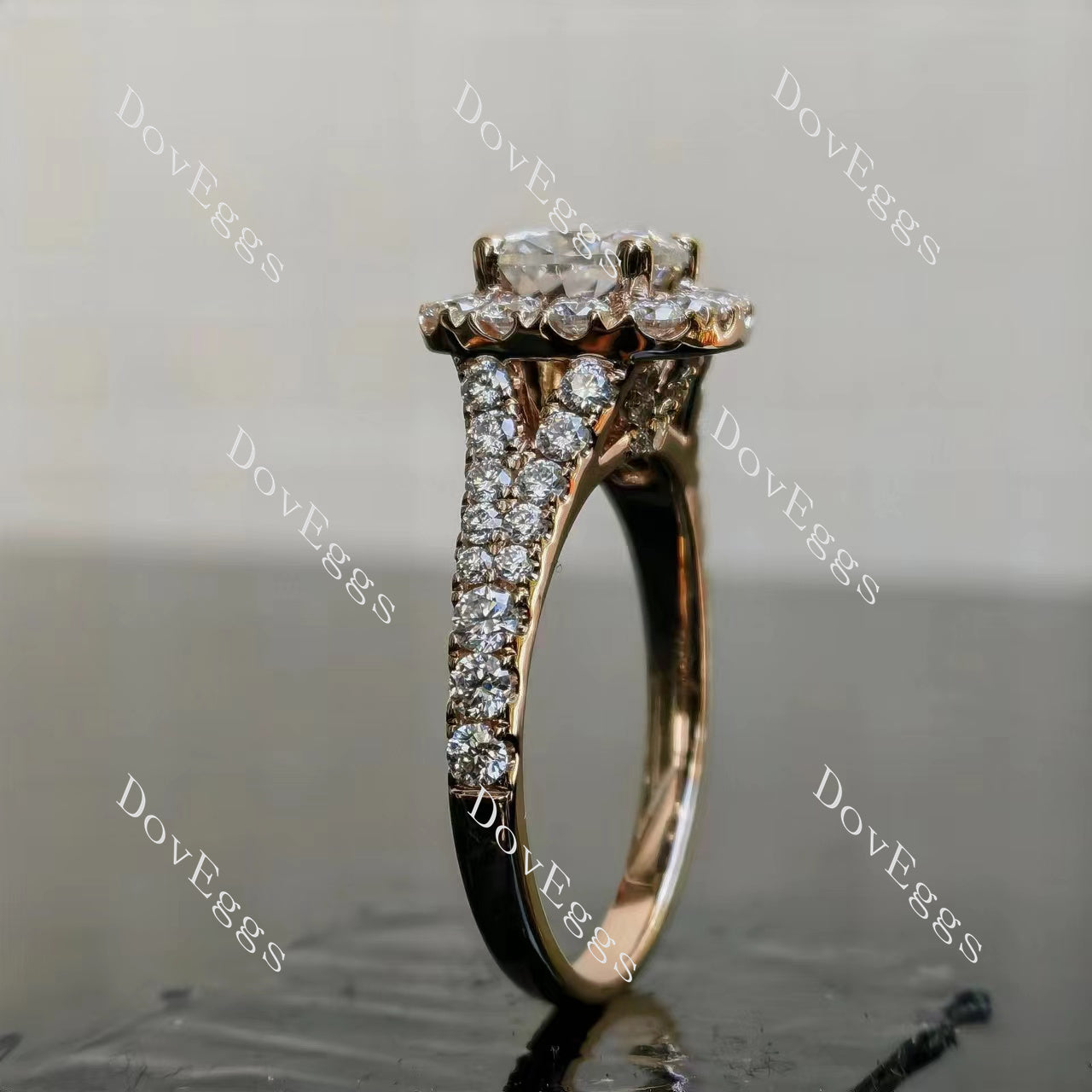 Doveggs cushion halo half eternity moissanite bridal set (2 rings)