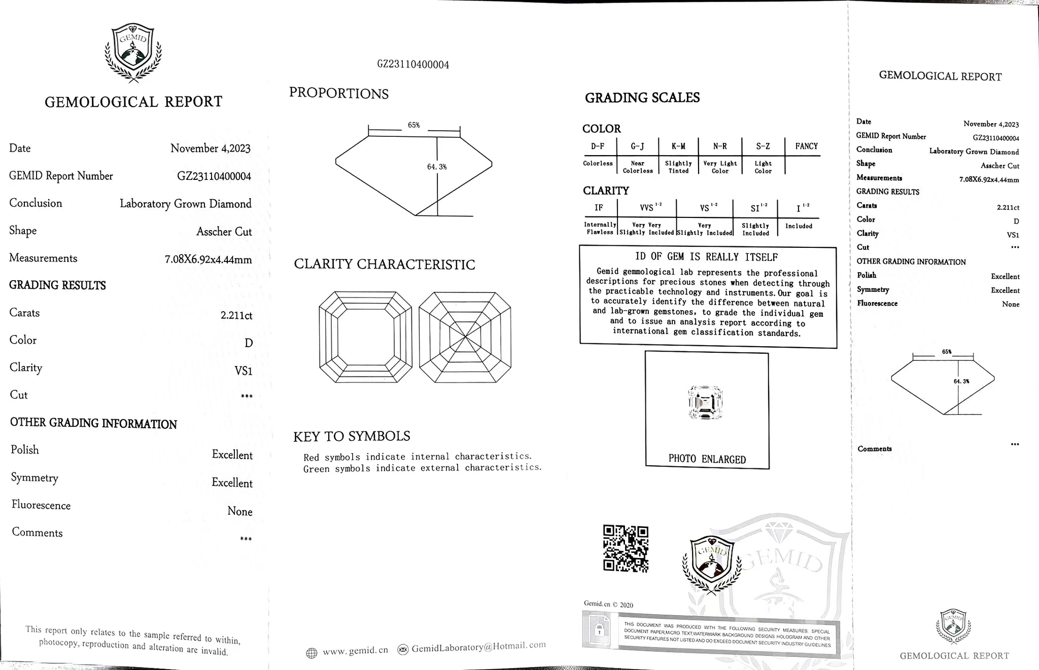 Doveggs 2.21ct asscher D color VS1 Clarity Excellent cut lab diamond stone(certified)