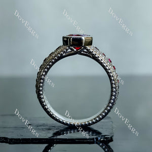 Doveggs octagon bezel channel set pave colored gem engagement ring