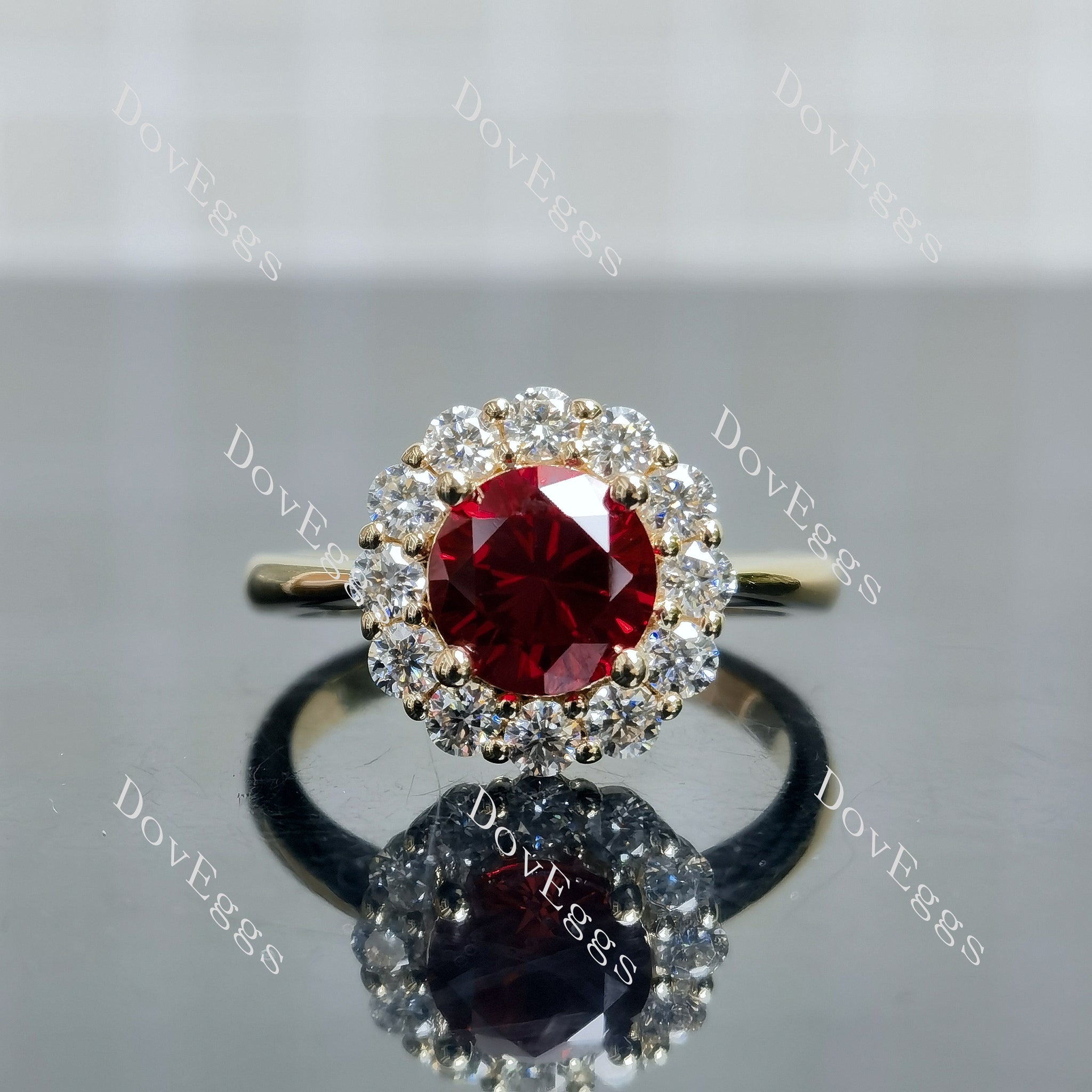 round halo colored gem engagement ring