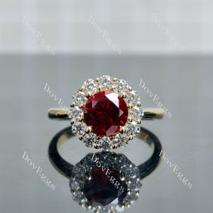round halo colored gem engagement ring