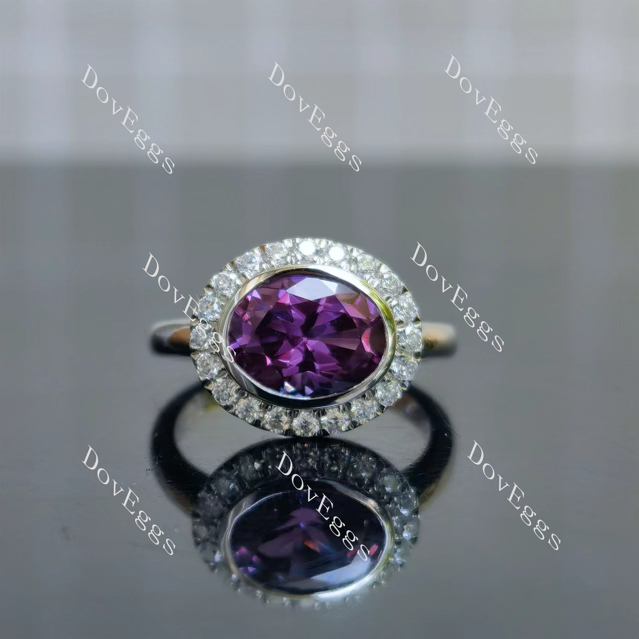 The SANDS Oval halo colored gem engagement ring