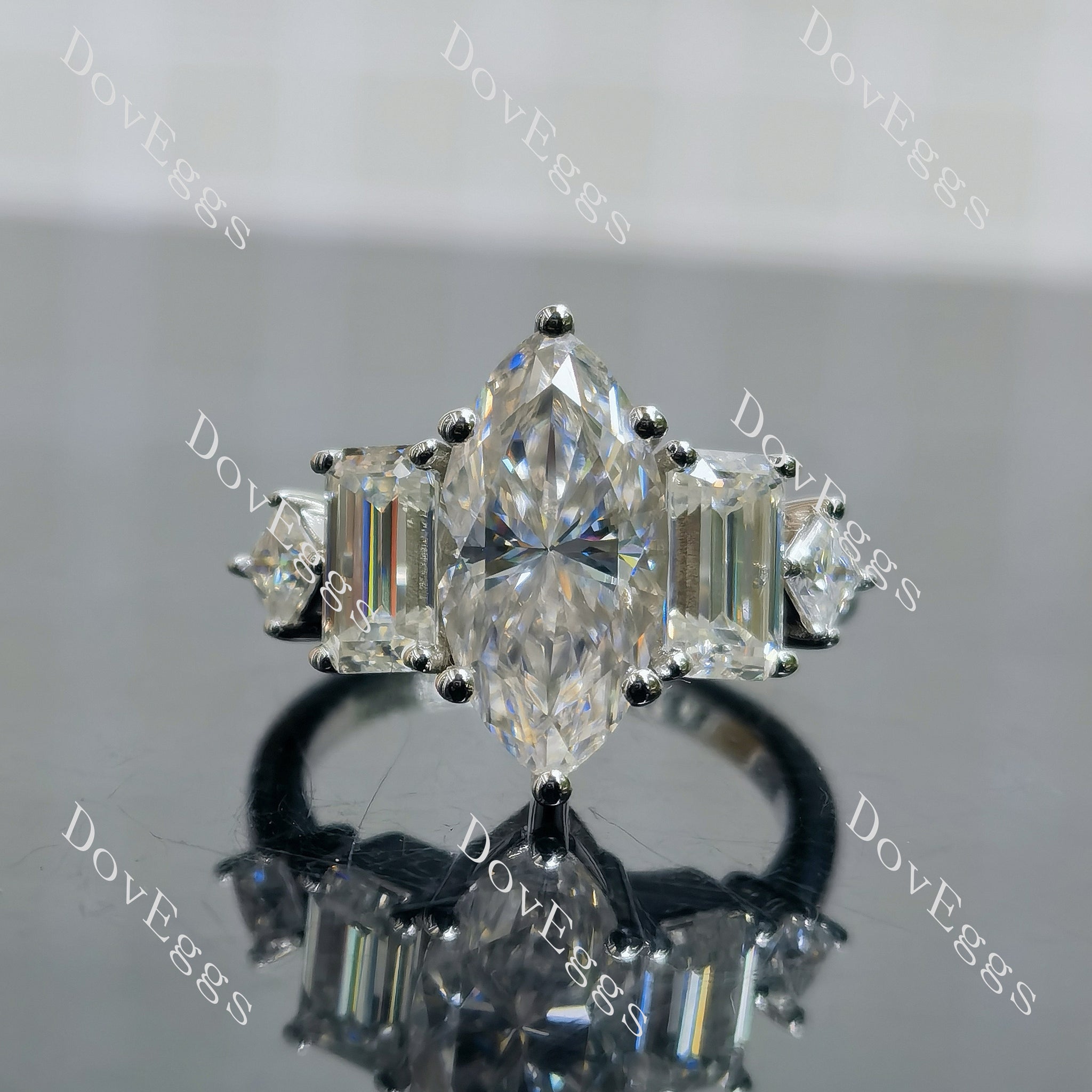 Doveggs Marquise Modified H&A cut side stones moissanite engagement ring