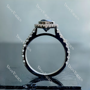 DovEggs pear halo bezel pave twilight blue moissanite engagement ring