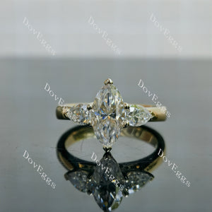 Doveggs Marquise Modified H&A cut pave three stones moissanite engagement ring