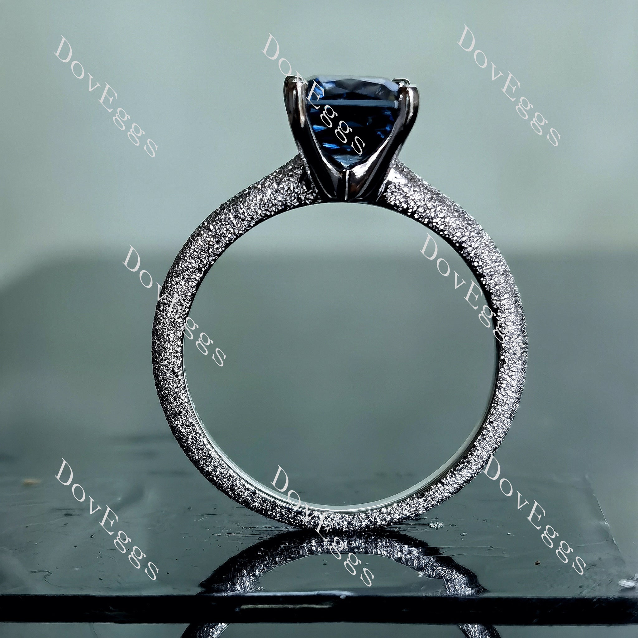 Doveggs criss cut solitaire textured twilight blue moissanite engagement ring