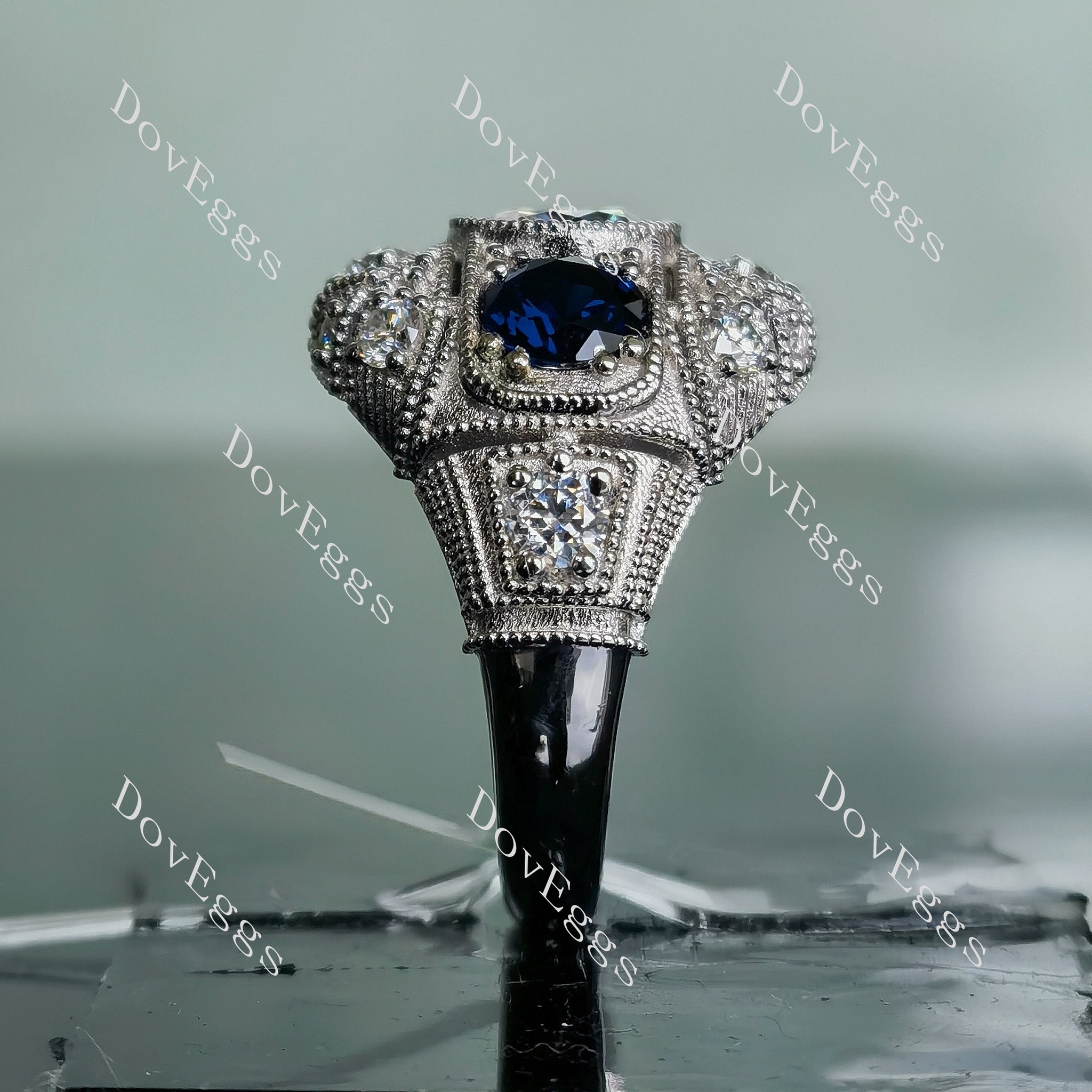 Doveggs round bezel three-stone moissanite/colored gem engagement ring