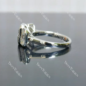 Doveggs emerald/elongated emerald bezel three stones moissanite engagement ring