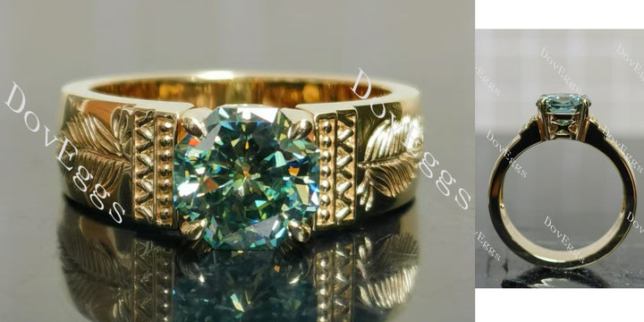 Octagon solitaire carving colored moissanite engagement ring| DovEggs - DovEggs-Seattle