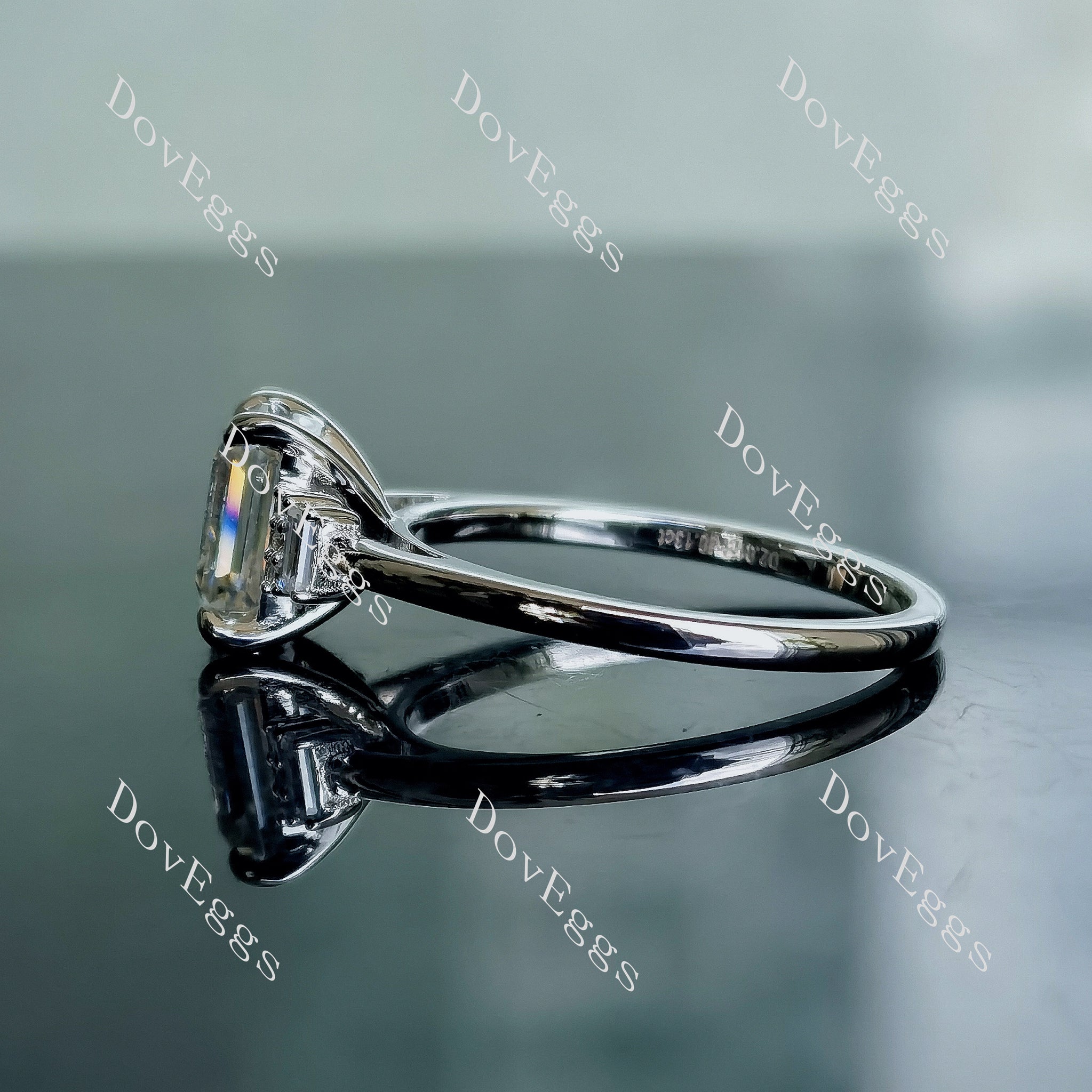Doveggs emerald side stone moissanite engagement ring