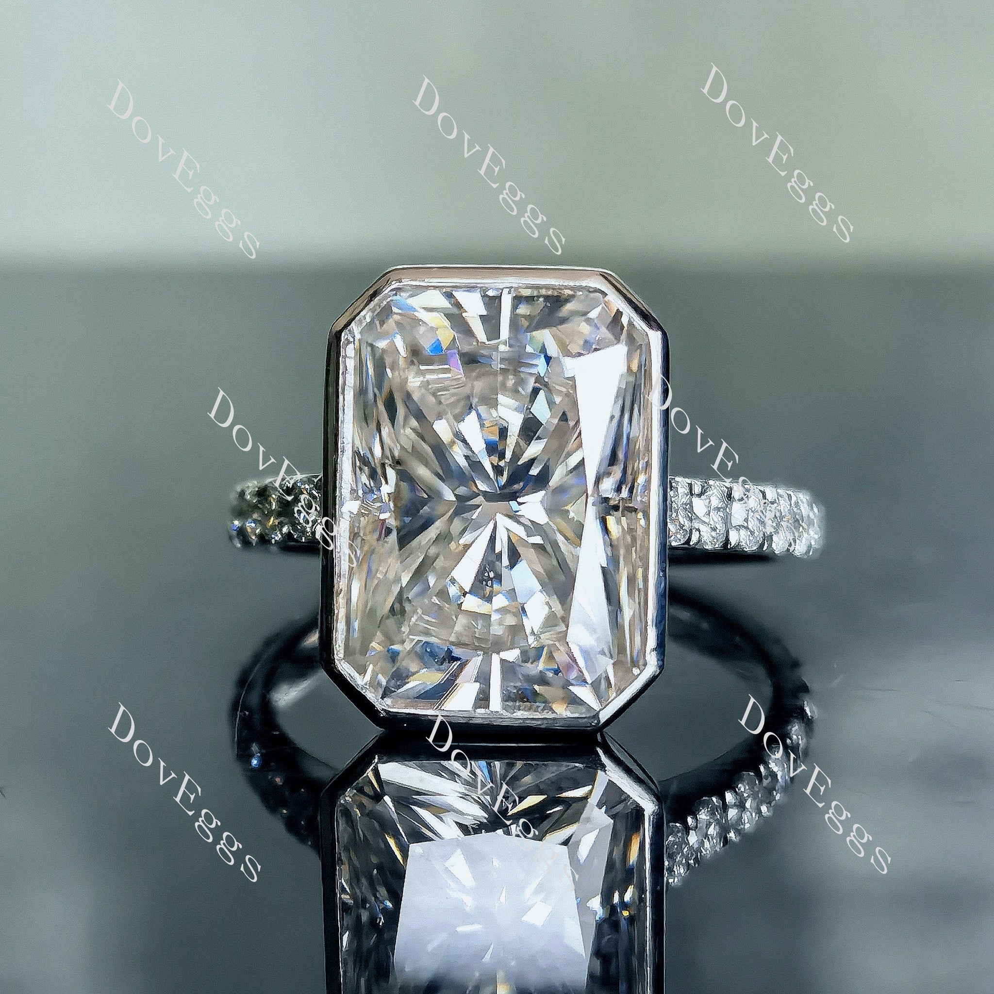 Doveggs radiant bezel pave moissanite engagement ring