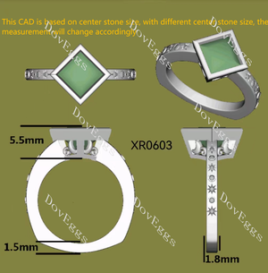 Doveggs Princess Art Deco Green Lab Grown Diamond Engagement Ring
