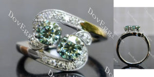 round two-stone vintage colored moissanite engagement ring