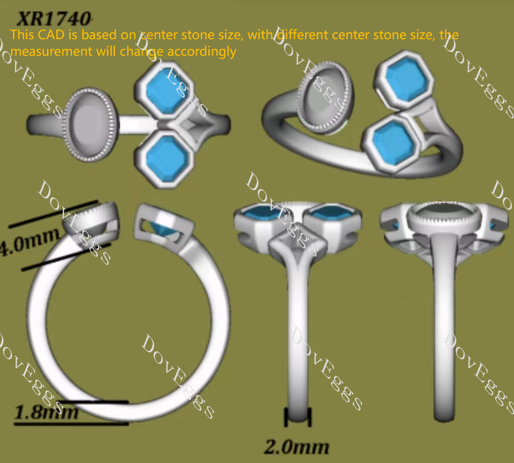 Doveggs oval asscher bezel three stones moissanite engagement ring