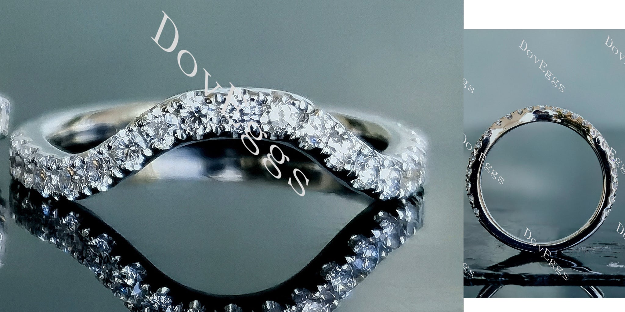 Doveggs round pave curved moissanite/lab grown diamond wedding band (1 piece of band only)-2.0mm band width