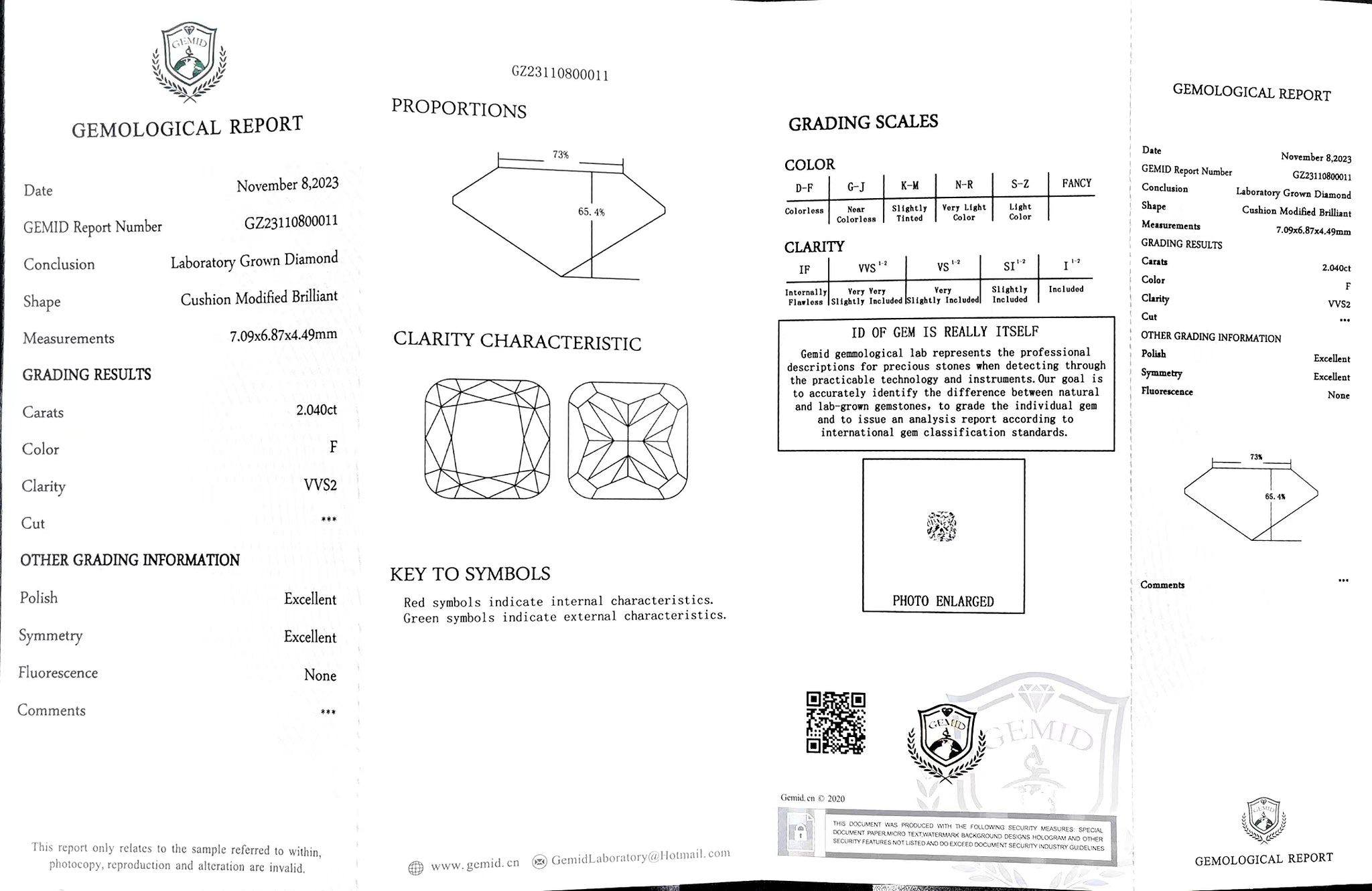 Doveggs 2.04ct cushion F color VVS2 Clarity Excellent cut lab diamond stone(certified)