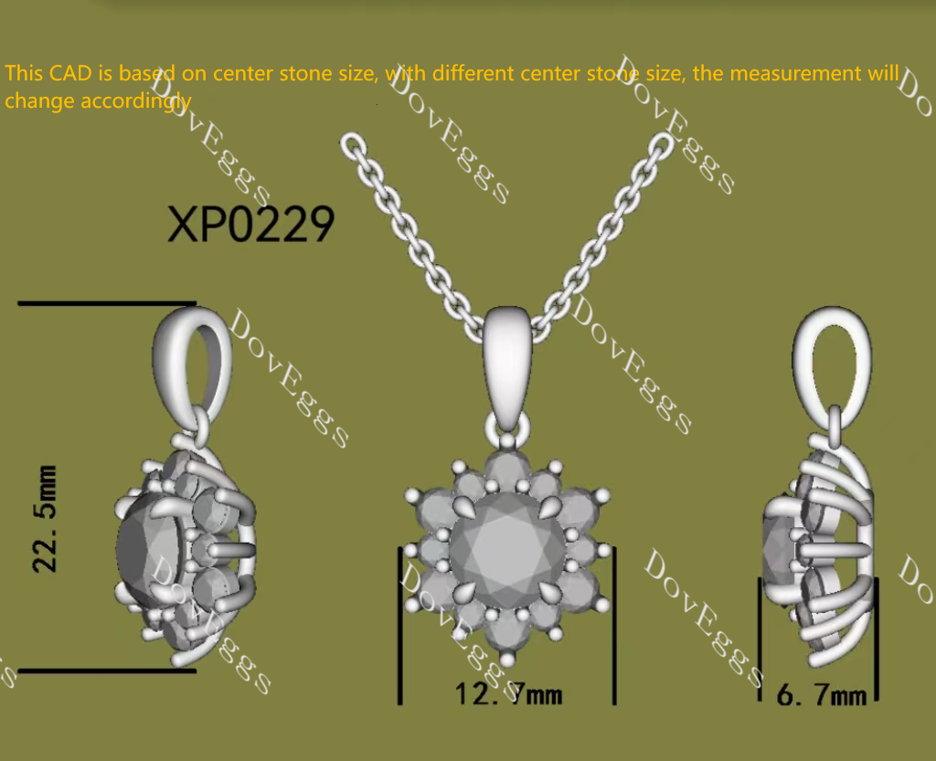 Doveggs round floral moissanite pendant necklace(pendant only)