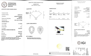  "IGI certificate for 1.01ct pear cut F color VS1 lab diamond"
