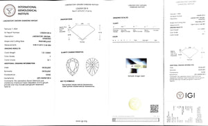 "IGI certificate for 1.01ct pear cut F color VS1 lab diamond"