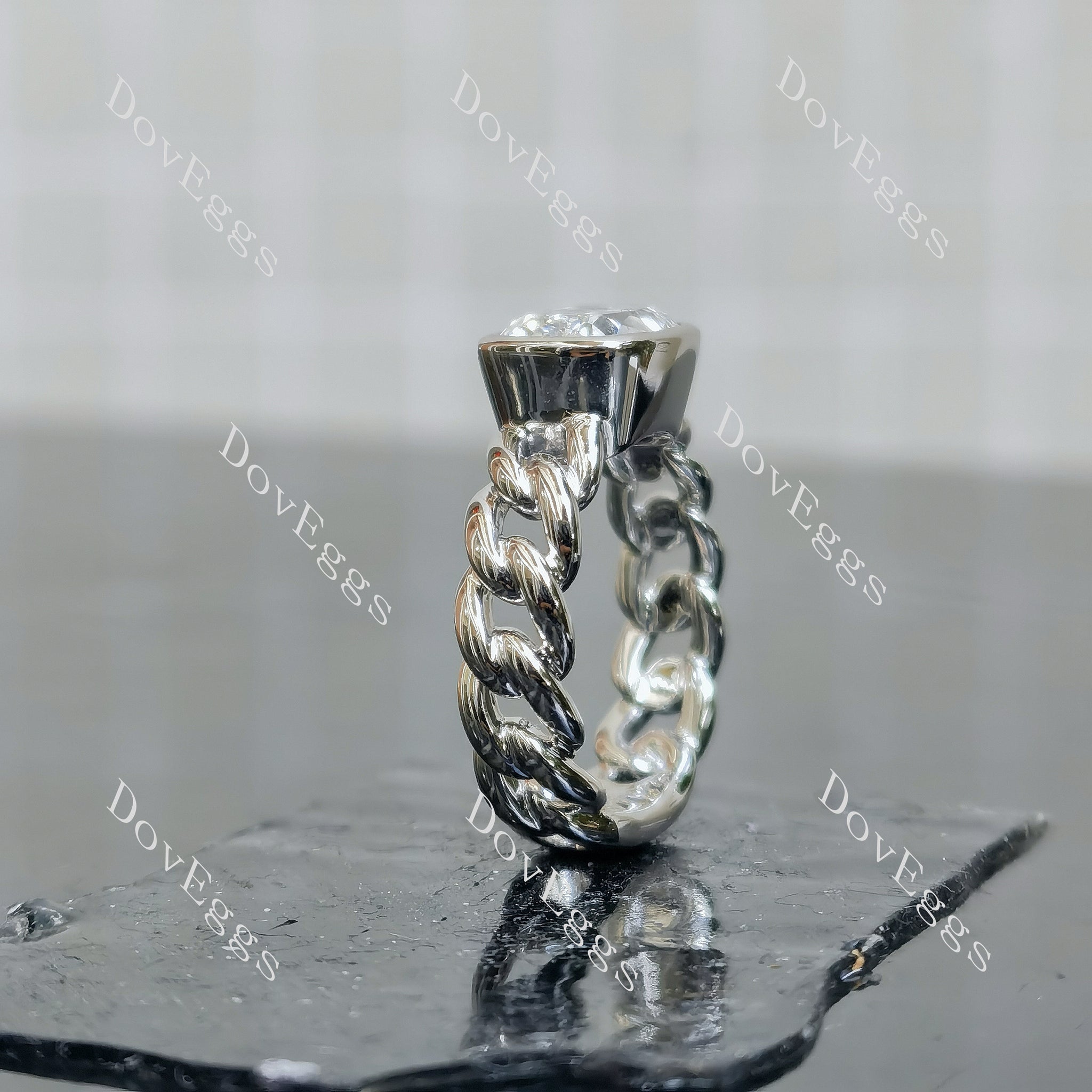 Doveggs Modified Elongated Cushion Bezel Solitaire Lab Grown Diamond Engagement Ring