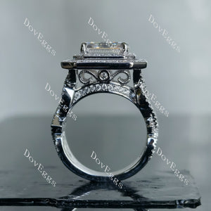 The Geneva J asscher double halo pave moissanite bridal set (3 rings)