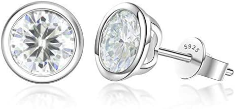 DovEggs 2ct round bezel blue moissanite stud push back earrings for women