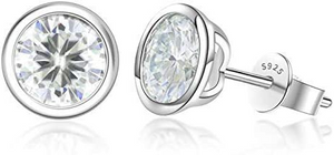 DovEggs 2ct round bezel blue moissanite stud push back earrings for women