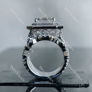 The Geneva J asscher double halo pave moissanite bridal set (3 rings)