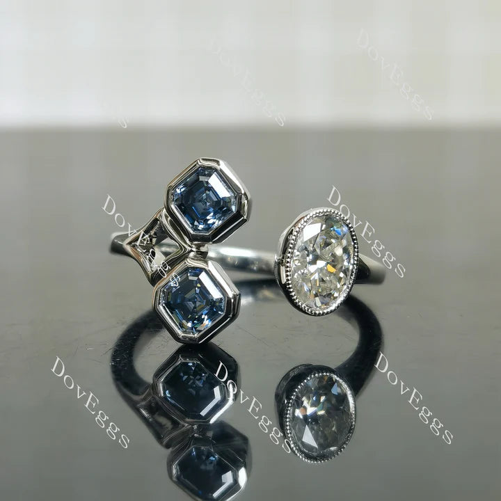DovEggs bezel three stones engagement ring semi-mount only(Exclusively to DovEggs Stones)