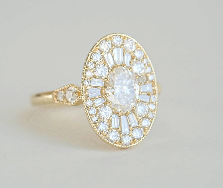 Group Order stunning pave halo 1ct oval shape ballerina moissanite/colored gem ring