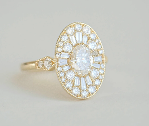 Group Order stunning pave halo 1ct oval shape ballerina moissanite/colored gem ring