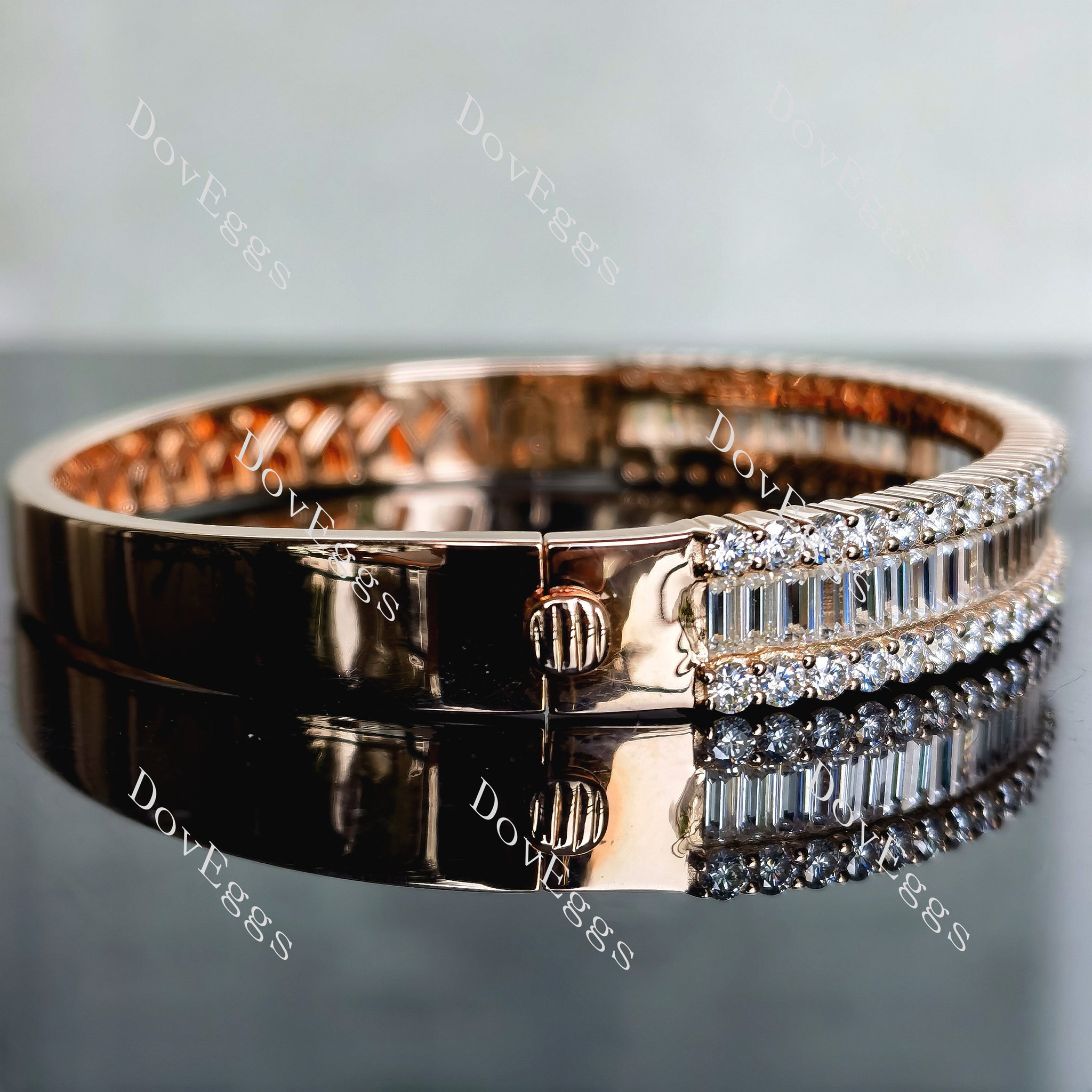 Doveggs baguette round eternity pave moissanite/lab grown diamond bangle for women