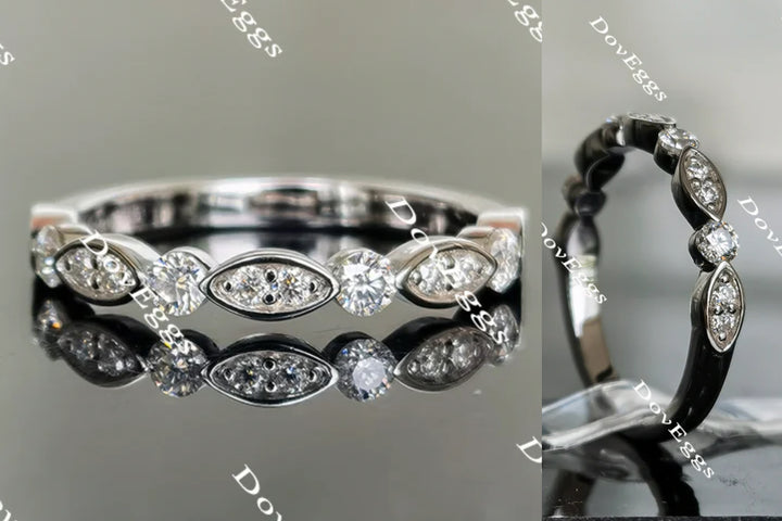 Doveggs round art deco half eternity moissanite/lab grown diamond wedding band-2.2mm band width